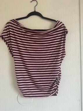Striped Boatneck Women's Top in Burgundy and Cream
